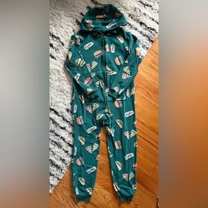 Cat & Jack Green Hooded Big Kid Onesie with Fast Food Print